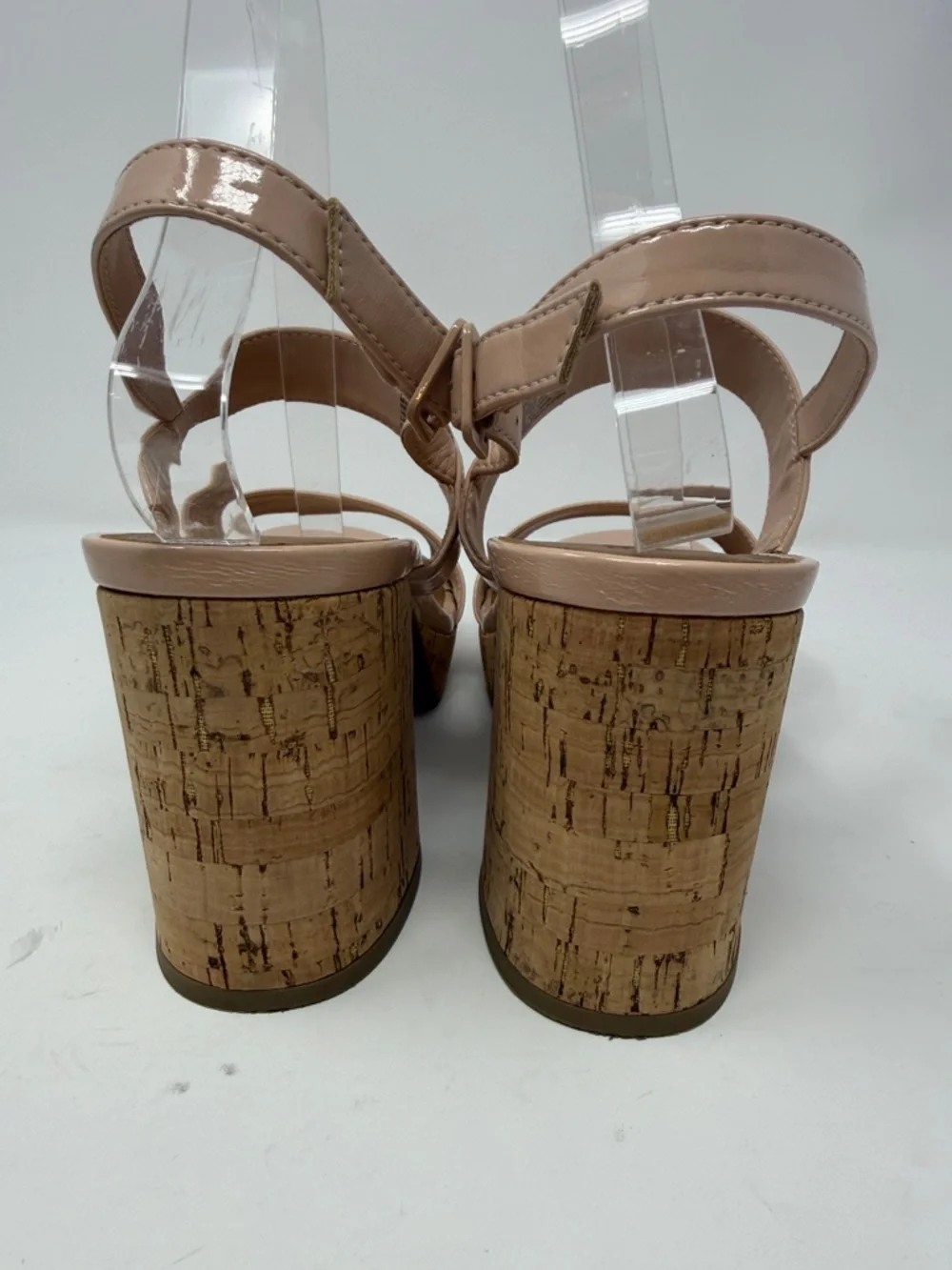 Reaction Kenneth Cole Platform Nude Patent Cork Block Heel Sandals Size 10M